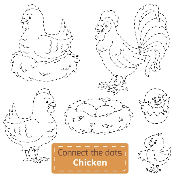 Conectar los puntos aves de granja conjunto de pollo juego educativo familiar para niños