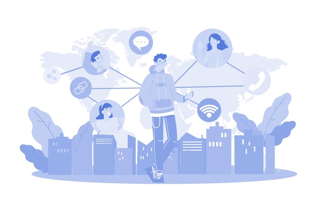 Conecte el diagrama de flujo de la red social con llamadas en línea