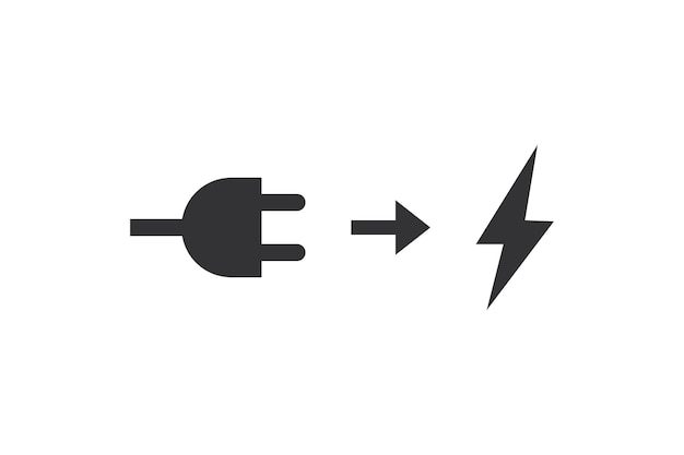 Conecte el dispositivo al icono de alimentación Símbolo de ilustración de relámpago de flecha de enchufe Signo de diseño de vector de error de conexión