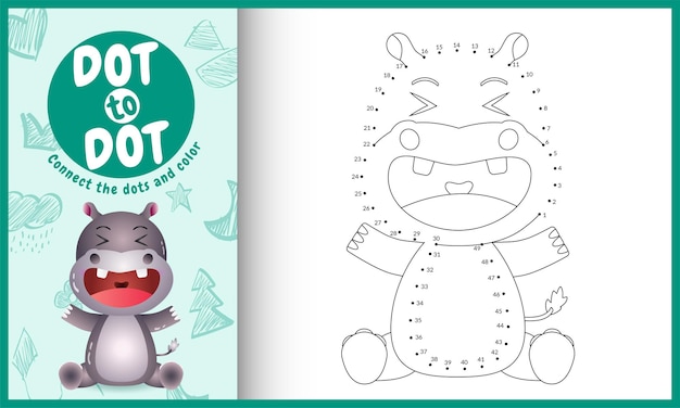 Conecte el juego de niños de puntos y la página para colorear con un lindo personaje de hipopótamo