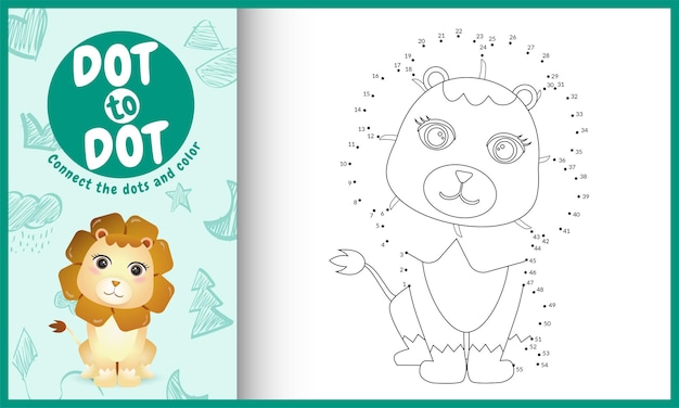 Conecte el juego de niños de puntos y la página para colorear con un lindo personaje de león