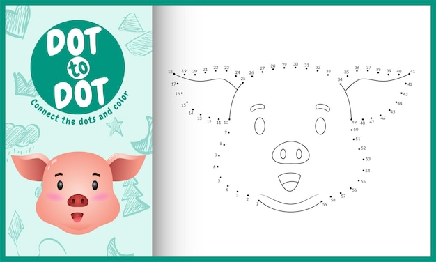 Conecte el juego de niños de puntos y la página para colorear con un personaje de cerdo de cara linda
