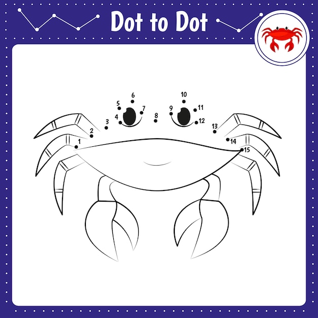 Conecte los puntos Actividad para niños Juego educativo para niños en edad preescolar Ilustración vectorial Cangrejo