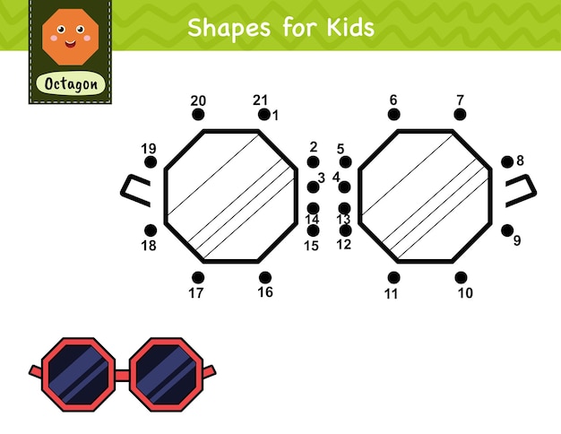 Conecte los puntos y dibuje unas gafas de sol Juego de números punto a punto para niños Aprendiendo la forma del octágono