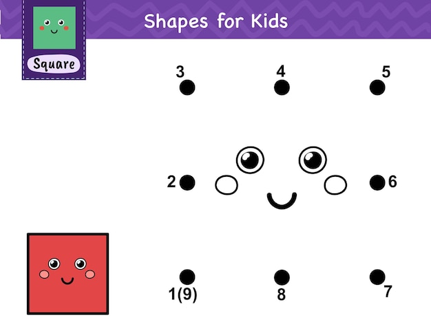 Conecte los puntos y dibuje un lindo cuadrado juego de números punto a punto para niños actividad de aprendizaje de formas