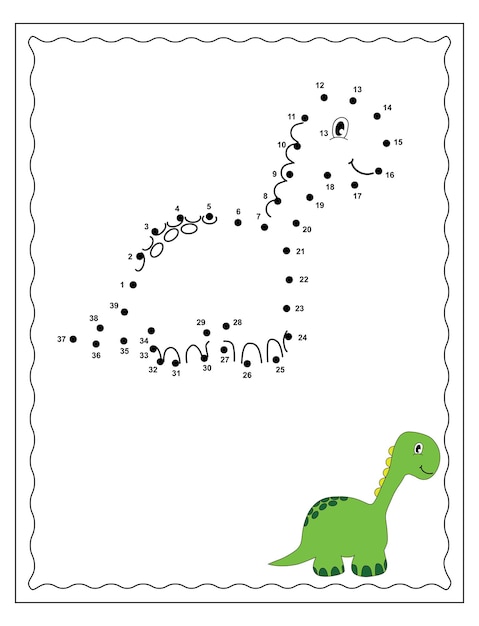 Conecte los puntos y dibuje un lindo juego educativo de dinosaurios de dibujos animados para niños Vector Illustration