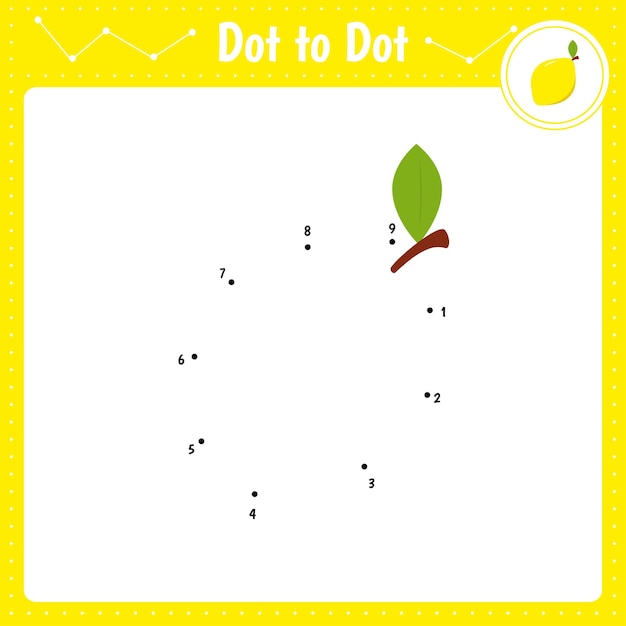 Vector conecte los puntos lemon vegetable dot to dot juego educativo libro para colorear para niños en edad preescolar hoja de trabajo de actividades