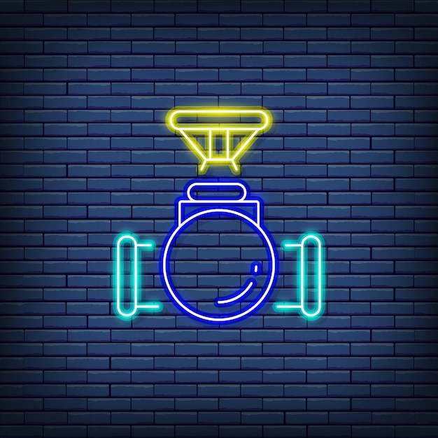 Conector de tubo de grifo de válvula vectorial letrero de neón Ilustración vectorial en estilo neón