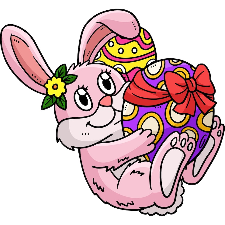 Vector conejito abrazando huevo de pascua de dibujos animados de color clipart