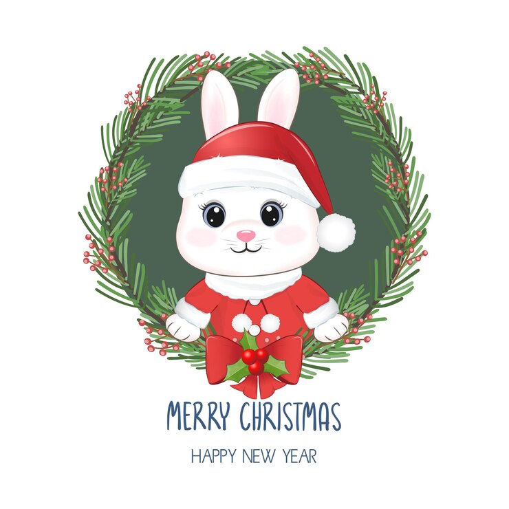 Vector conejito y corona navideña navidad y año nuevo