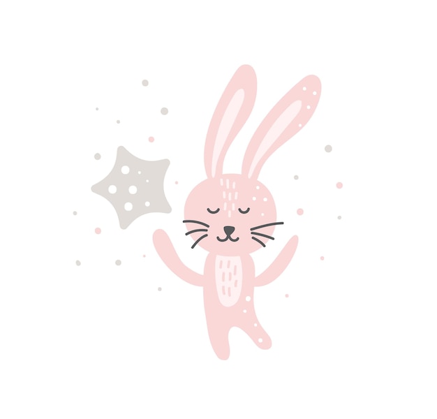 Conejito divertido con estrella lovely nursery art en diseño de estilo escandinavo dreaming rabbit nordic