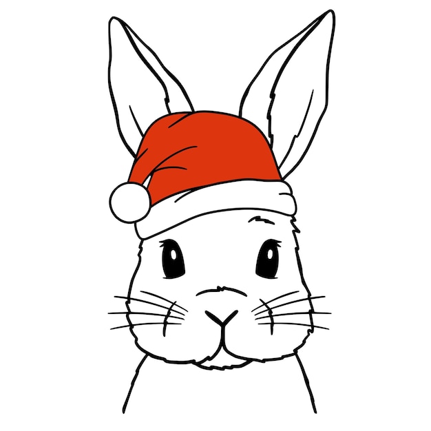 Conejito con gorro de papá noel. conejo de navidad. símbolo del nuevo año 2023. vector de dibujo de conejito