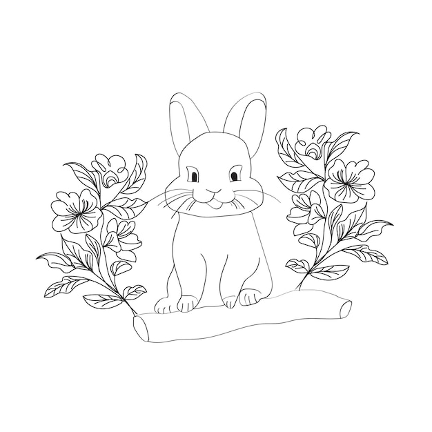 Un conejito lindo y huevos de Pascua en el prado.