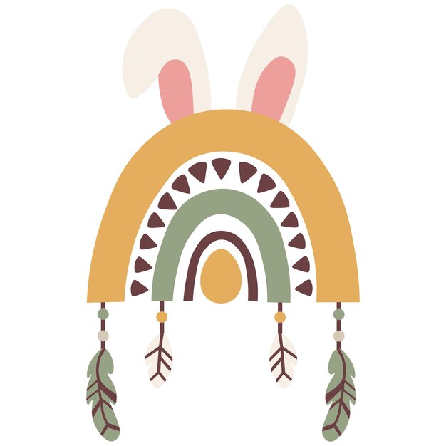 Conejito de Pascua Boho Rainbow aislado ilustración vectorial sobre fondo blanco.