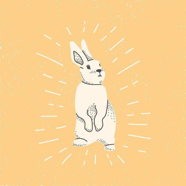 Vector conejito de pascua decorativo linda liebre blanca sobre un fondo amarillo