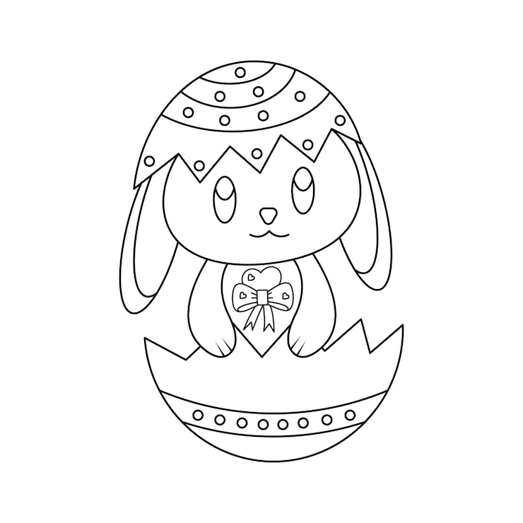 Vector conejito de pascua con huevo vector dibujado a mano ilustración de libro para colorear