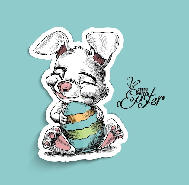 Conejito de Pascua y huevos de Pascua Ilustración de Vector de boceto dibujado a mano