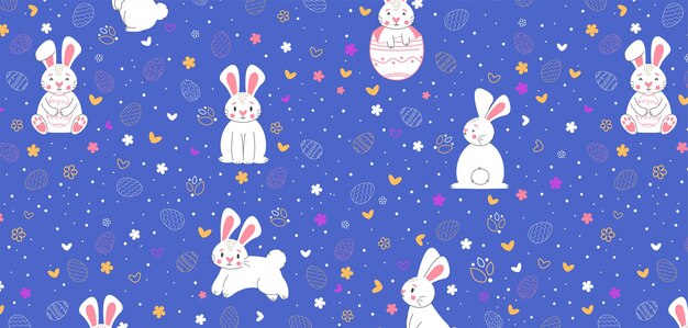 Conejito de pascua de moda de patrones sin fisuras Personajes de vacaciones minimalistas lindos conejos estilizados