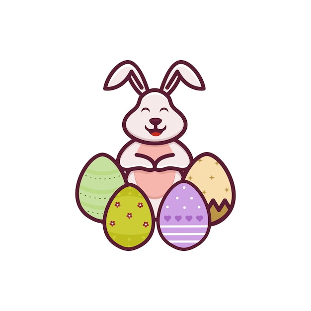 Conejito de pascua con un montón de huevos