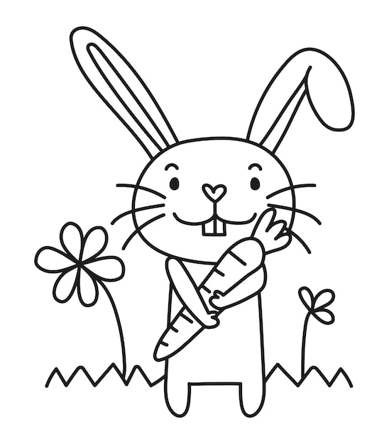Vector conejito de pascua y primavera con ilustración de vector de zanahoria
