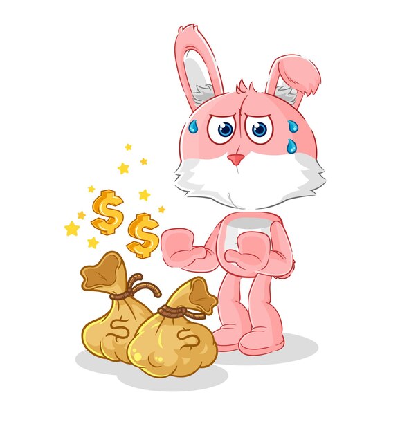 Conejito rosa rechazar vector de caracteres de ilustración de dinero