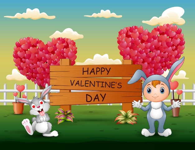 Conejitos felices celebrando el día de San Valentín