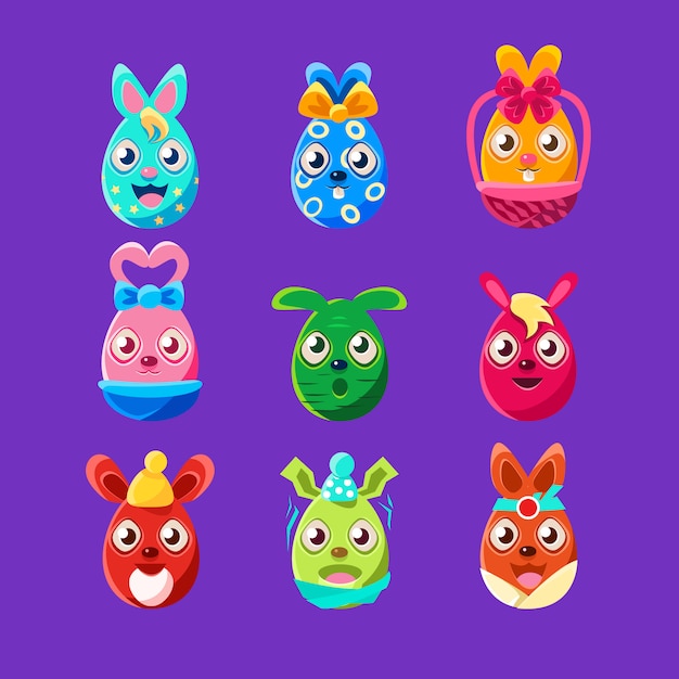 Conejitos en forma de huevo de Pascua Colorido conjunto de pegatinas femeninas de símbolos de fiestas religiosas
