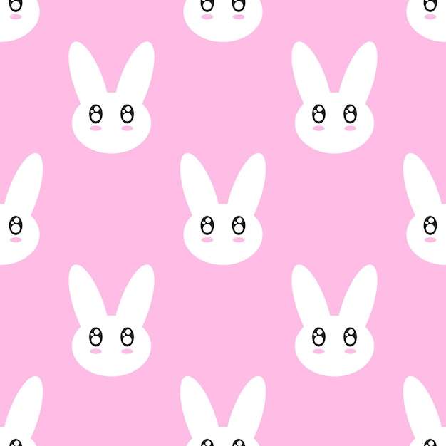 Conejitos lindos blancos sobre fondo rosa Vector patrón sin costuras