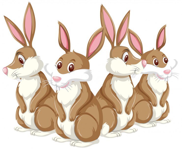 Vector conejitos marrones sobre fondo blanco.