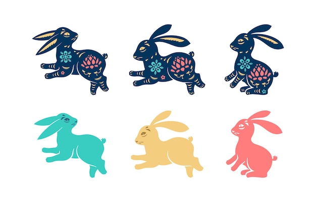 Conejitos de pascua animales coloridos en movimiento