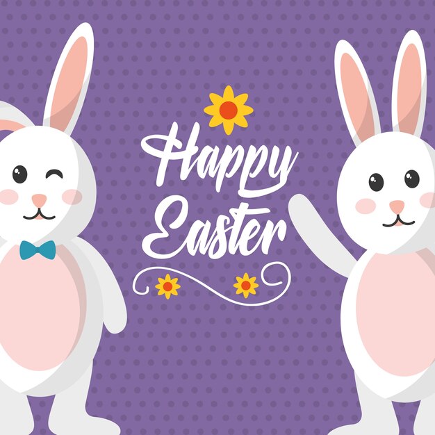 Conejitos de Pascua felices agitando y guiñando expresión