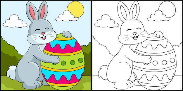 Conejo Abrazando Huevo De Pascua Para Colorear Ilustración