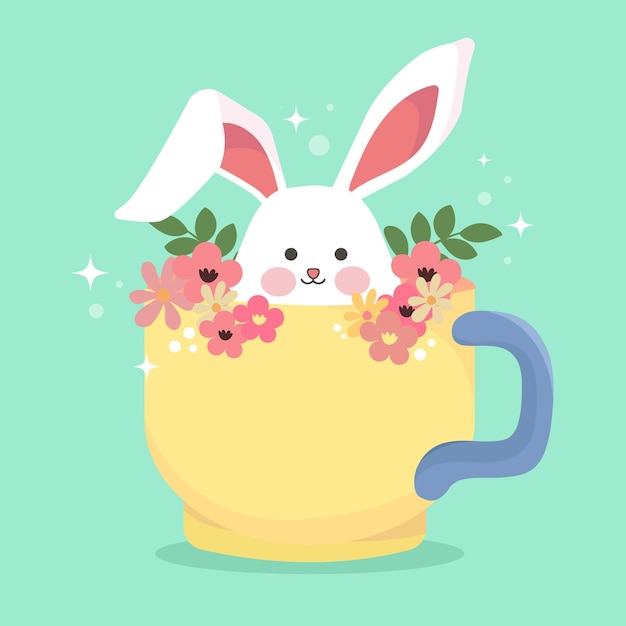 Conejo adorable y lindo con ilustraciones de colores coloridos