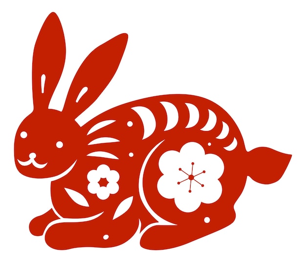 Vector conejo asiático decorativo con patrón floral elemento de adorno de vacaciones