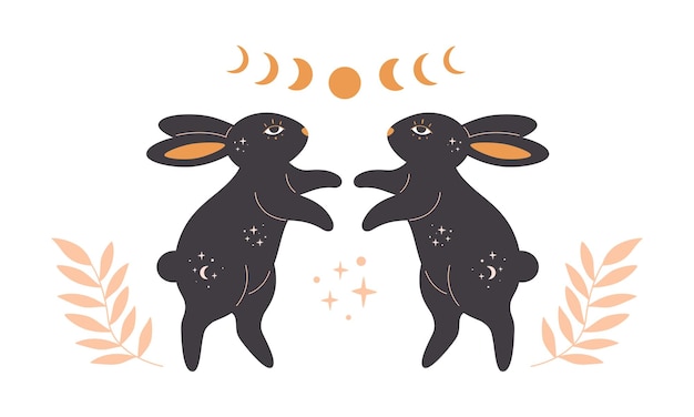 Conejo con astrología esotérica elementos místicos y mágicos Año del Conejo