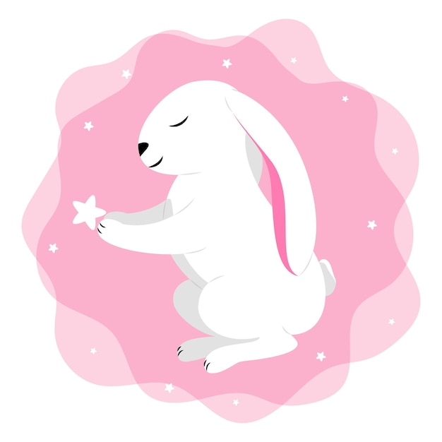 Un conejo blanco con un fondo rosa que dice "duerme".