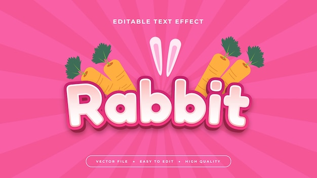Conejo blanco naranja y rosa estilo de fuente de efecto de texto editable en 3D
