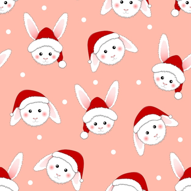 Conejo blanco Papá Noel en fondo rosado.