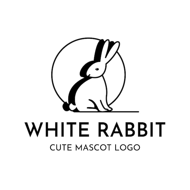 Conejo blanco con sombra en círculo detrás para el diseño de logotipo de la antigua moda clásica
