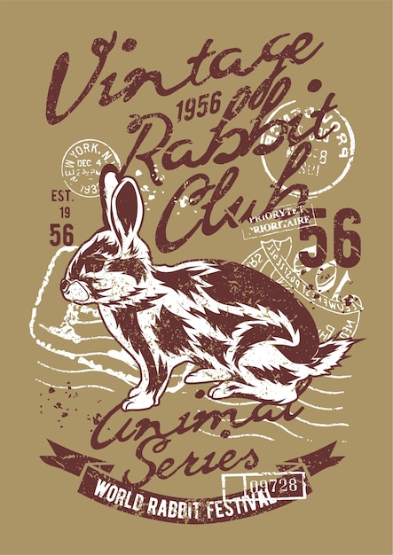 Conejo, cartel de ilustración vintage.