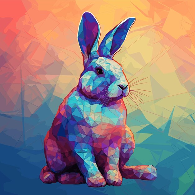 Vector conejo colorido acuarela vidriado dibujos animados clipart animal concepto de año nuevo lunar