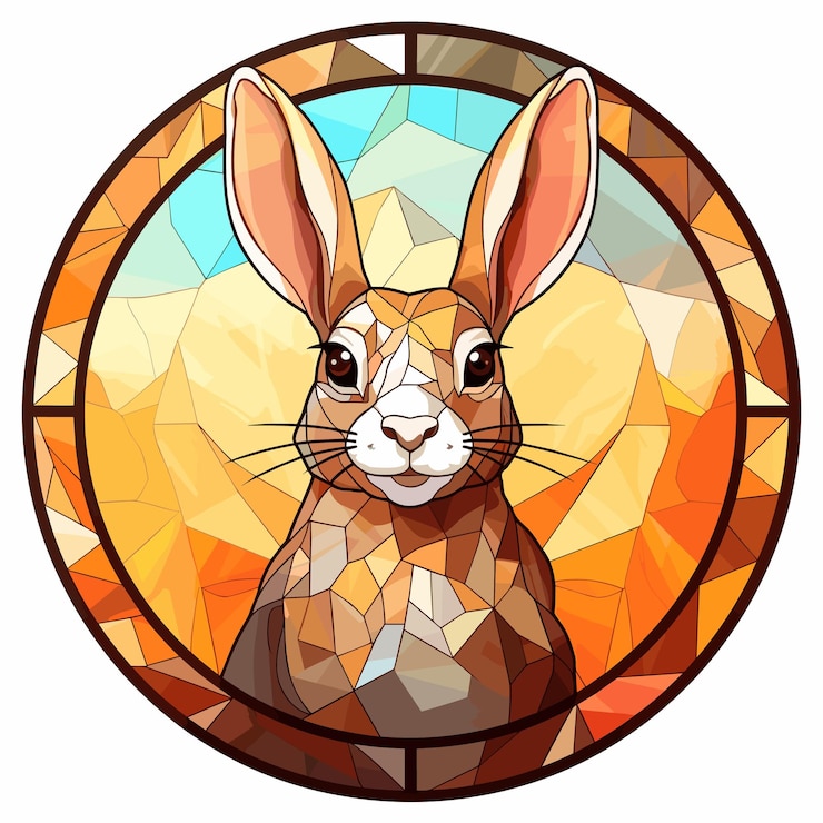 Vector conejo colorido acuarela vidriera de dibujos animados clipart animal concepto de año nuevo lunar