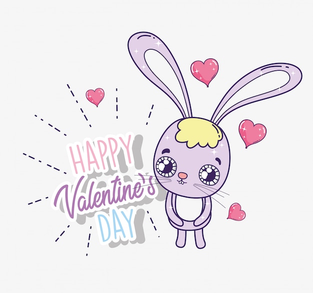 Conejo con corazones al evento del día de san valentín.