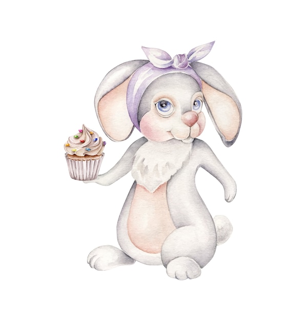 Conejo, con, cupcake., Lindo, panadería
