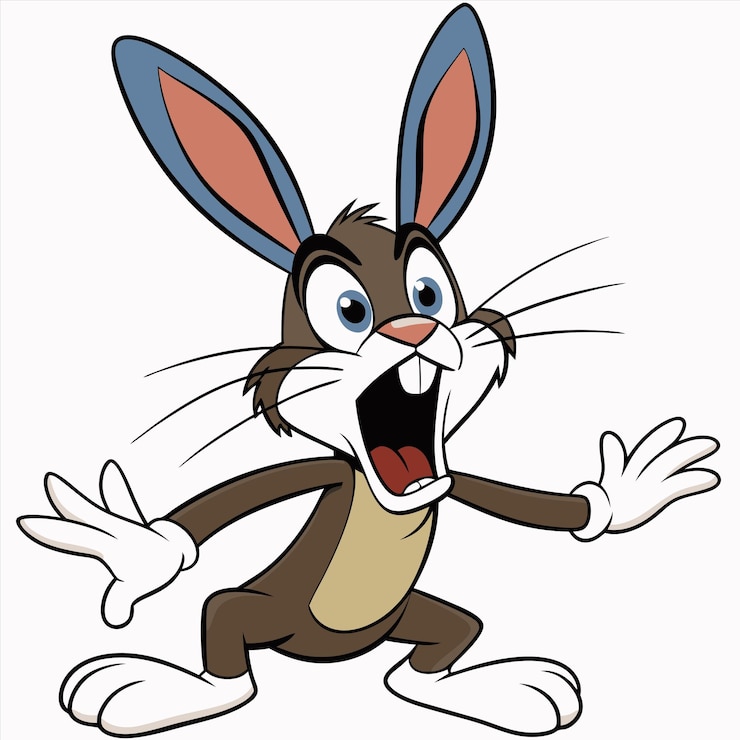 Vector un conejo de dibujos animados con una camisa que dice conejo en él