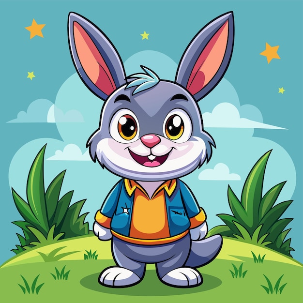 Vector un conejo de dibujos animados con una camisa que dice conejo en él