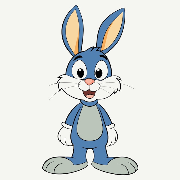 Vector un conejo de dibujos animados con una cara y orejas azules