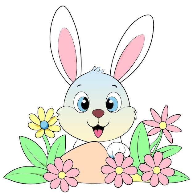 un conejo de dibujos animados con un conejo conejo y flores