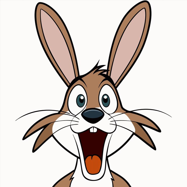 Vector un conejo de dibujos animados con un fondo blanco que dice conejo