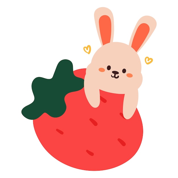 un conejo de dibujos animados con una fresa un icono de diseño de postres